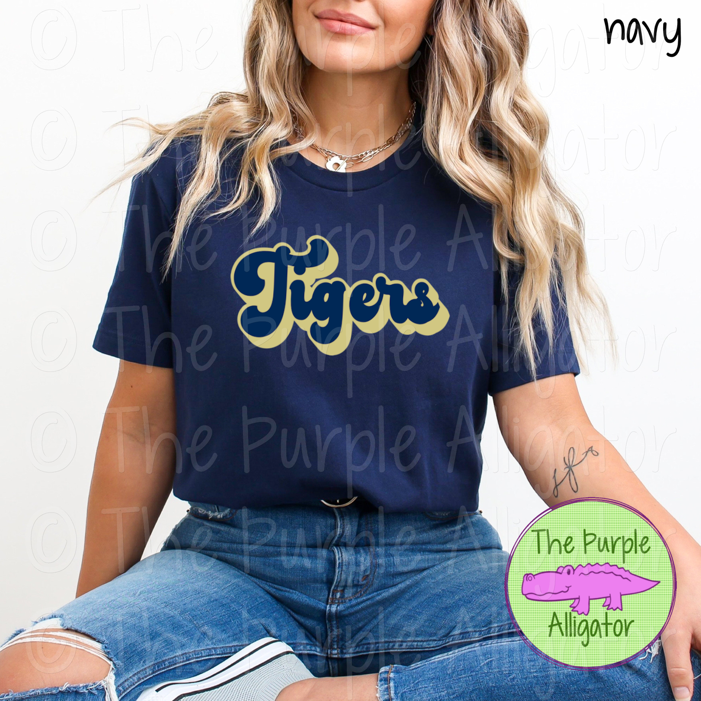 Tigers 3D Mascot Retro Script Spirit Wear Design for Teachers, Students and Fans - CHOOSE YOUR DESIGN COLORS (d2f TPA)