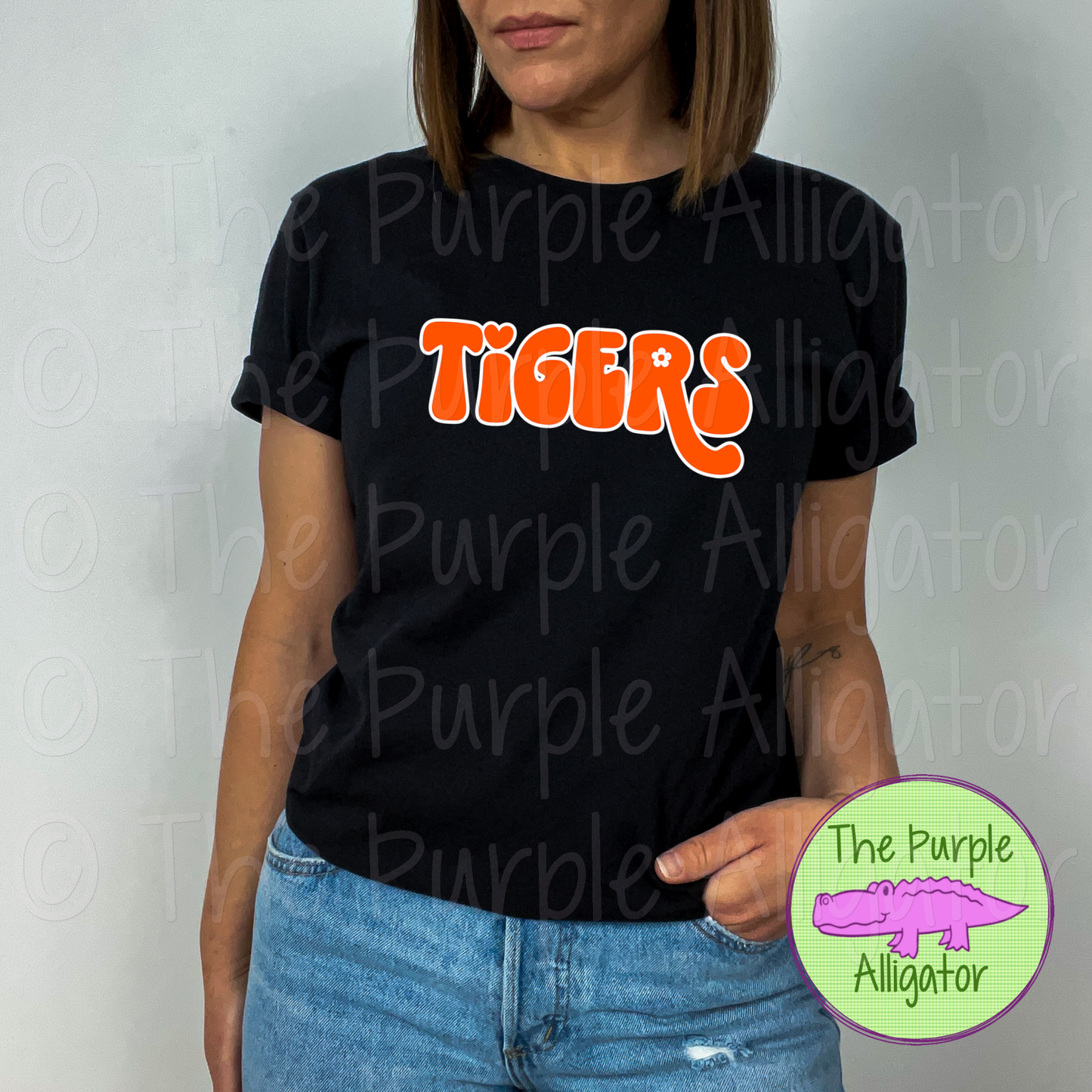Tigers Retro Swash School Spirit - CHOOSE YOUR DESIGN COLORS (d2f TPA)