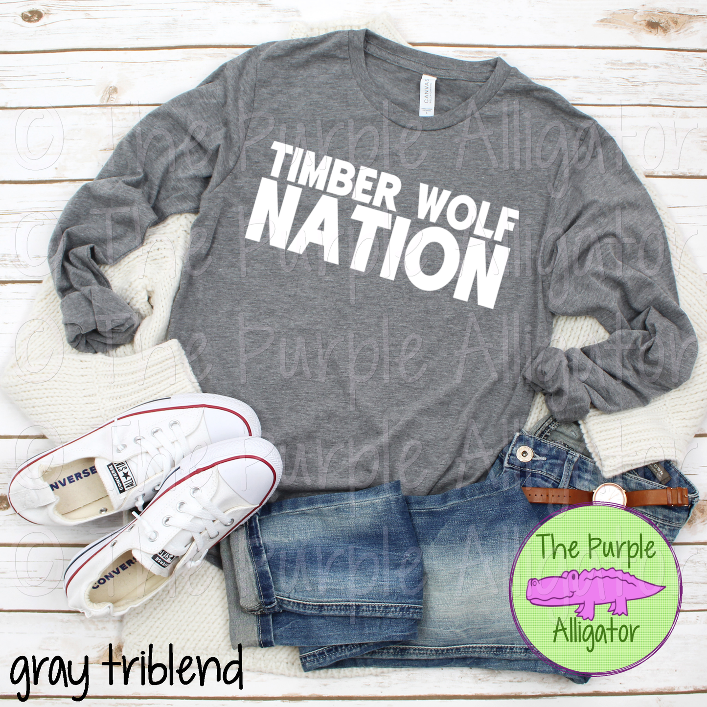 Timber Wolf Nation D-O – Modern All-Caps Mascot Nation Spirit Wear Design - CHOOSE YOUR TEXT COLOR 0924 (d2f TPA)