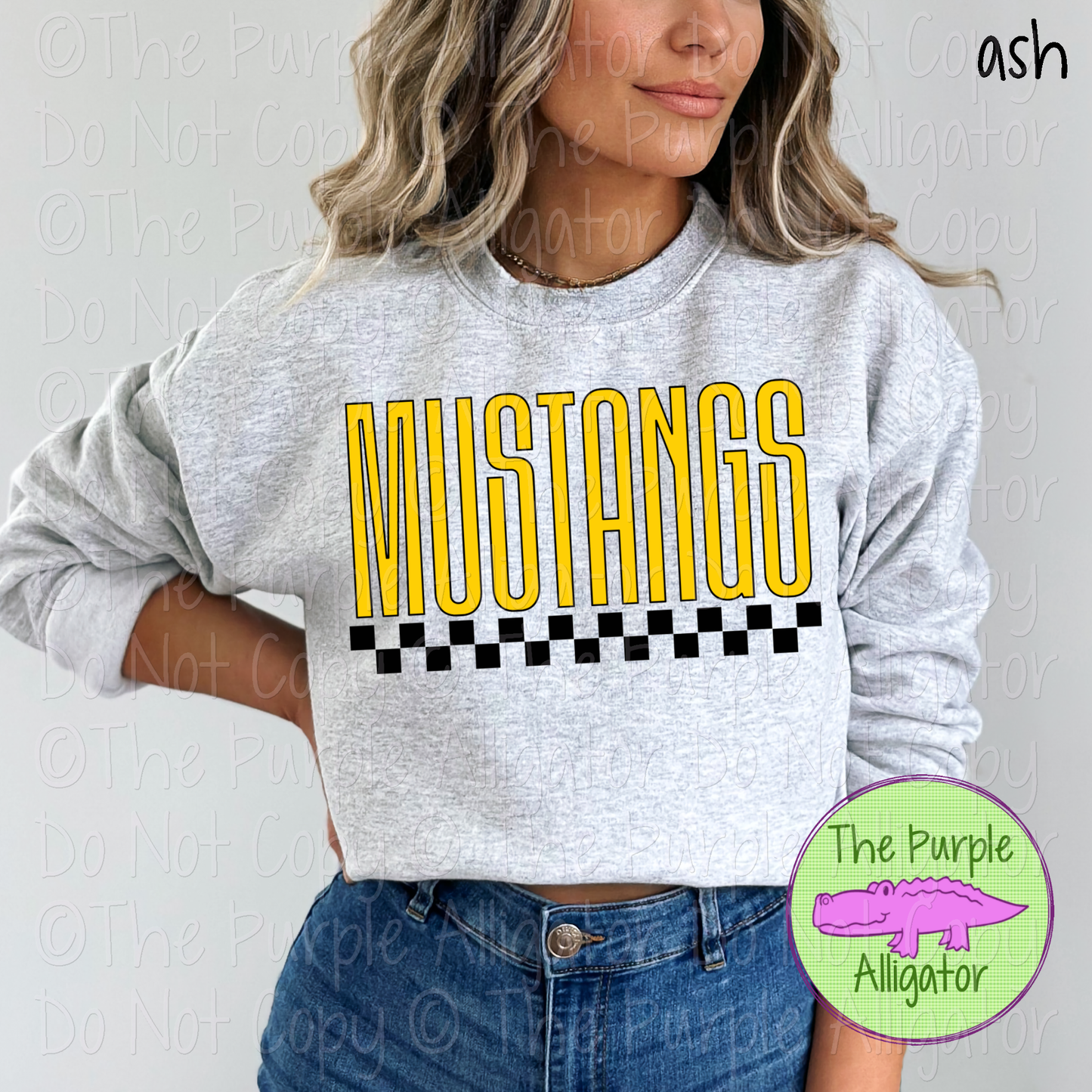 Mustangs U-Rock Spirit Wear Design – Custom Color Text & Black Checkerboard Accent - CHOOSE YOUR TEXT COLOR 0225 (d2f TPA)