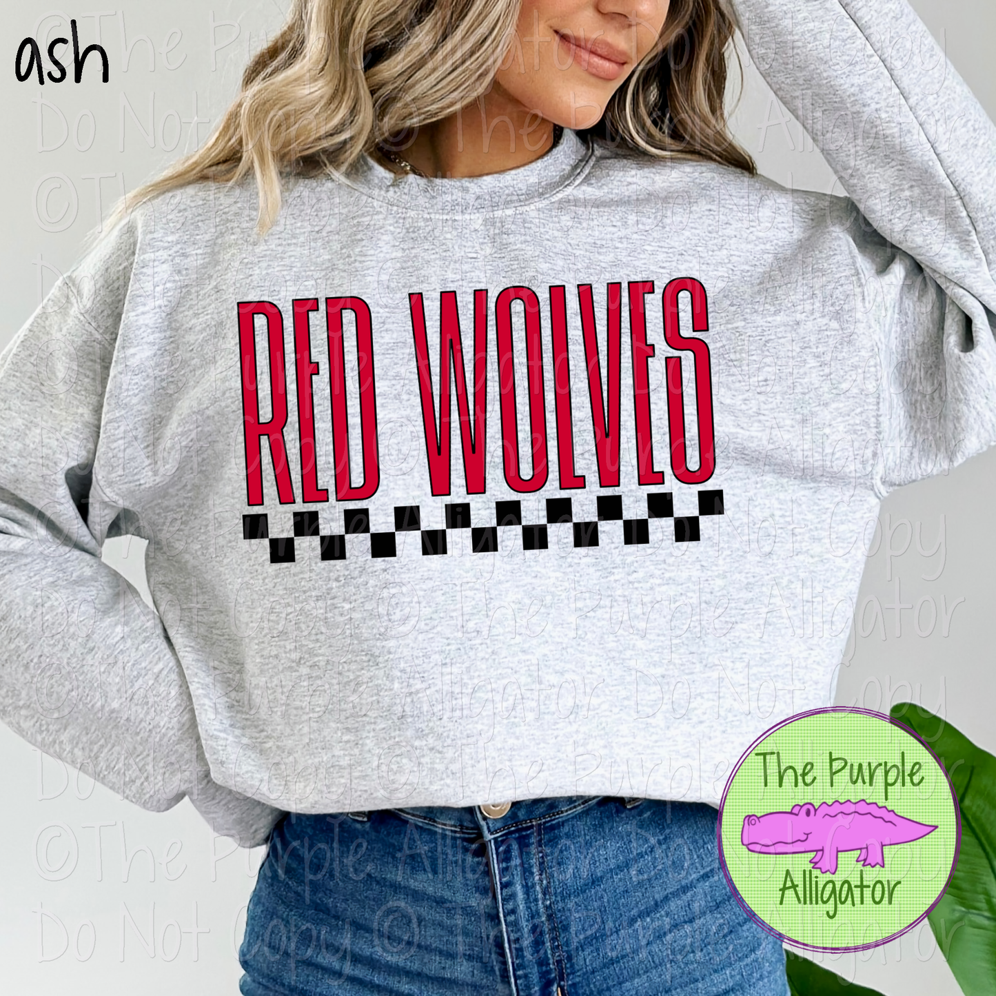 Red Wolves U-Rock Spirit Wear Design – Custom Color Text & Black Checkerboard Accent - CHOOSE YOUR TEXT COLOR 0225 (d2f TPA)