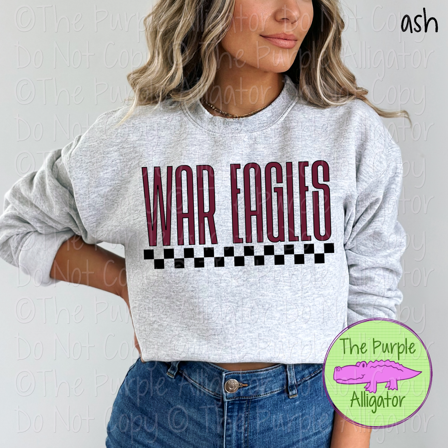 War Eagles U-Rock Spirit Wear Design – Custom Color Text & Black Checkerboard Accent - CHOOSE YOUR TEXT COLOR 0225 (d2f TPA)