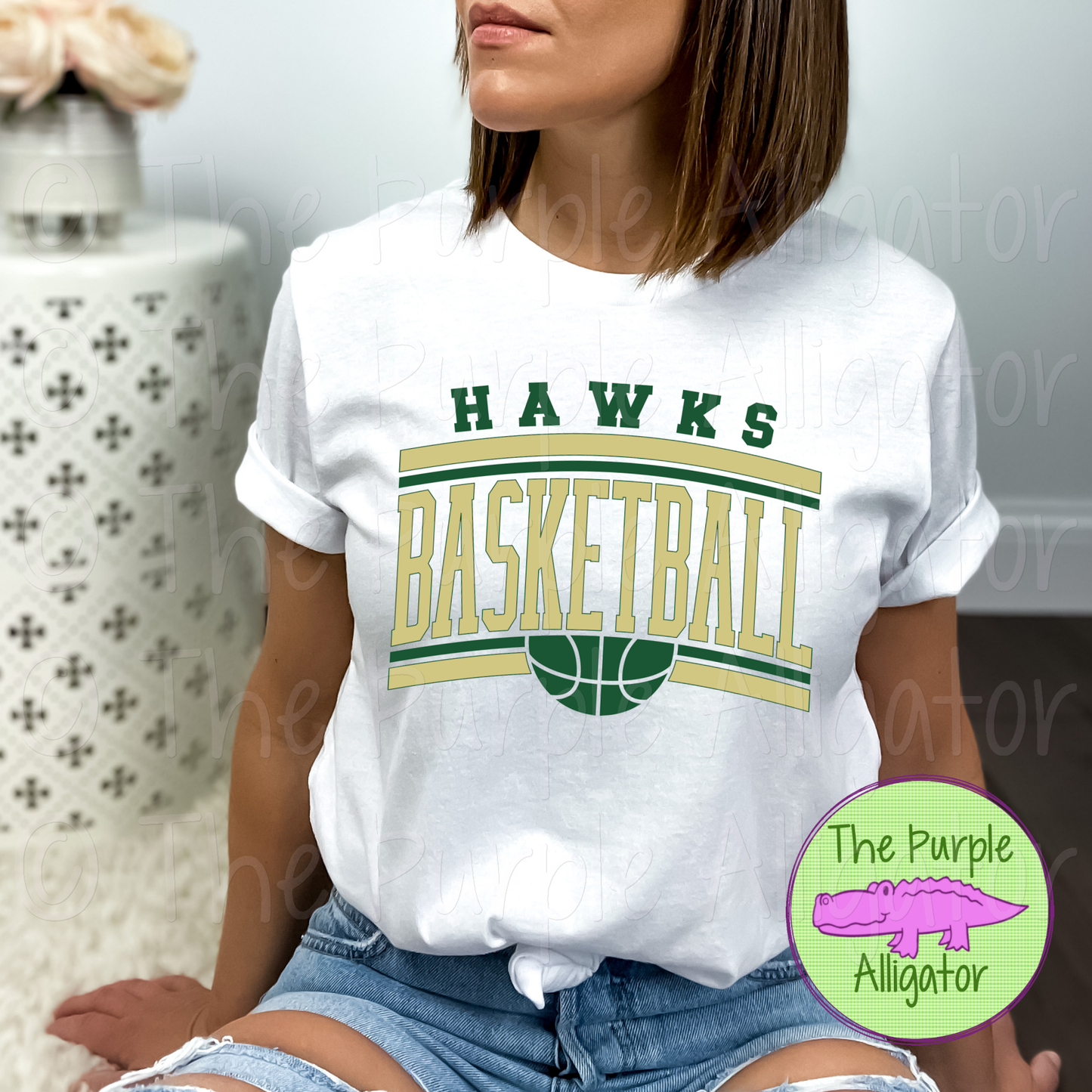 Hawks Basketball SC51 Mascot School Spirit - CHOOSE YOUR DESIGN COLORS (d2f TPA)