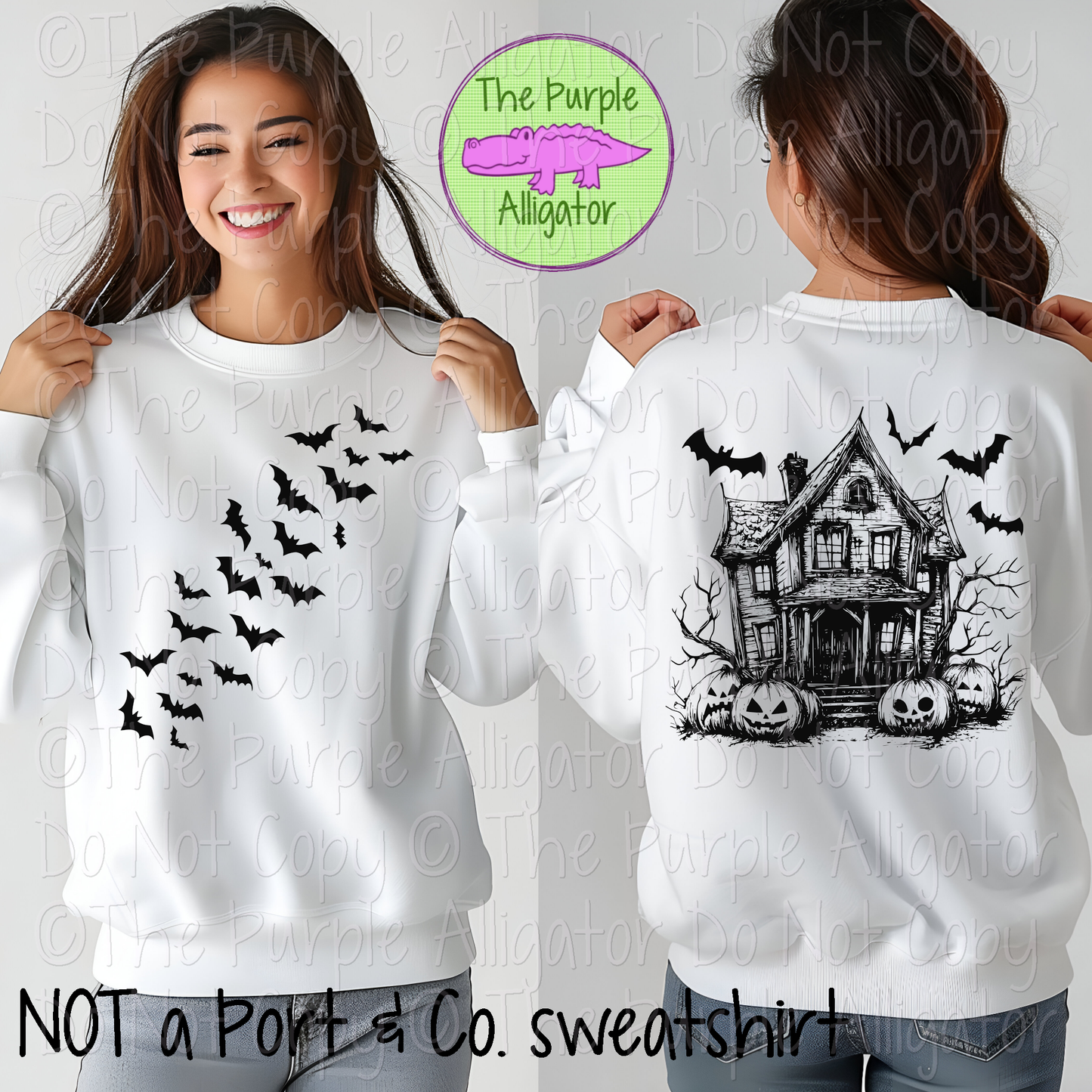 Vintage Halloween Haunted House – Bats & Jacks (Front & Back Print) 0924 (d2f BSVG)