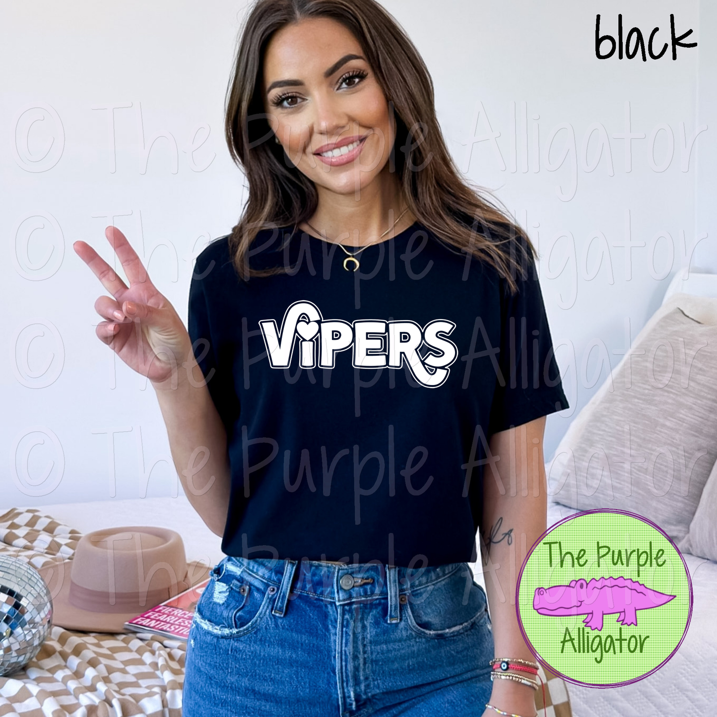 Vipers BFC-DG Mascot School Spirit - Bold Block Letter Mascot Spirit Wear Design – CHOOSE YOUR TEXT COLOR (d2f TPA)