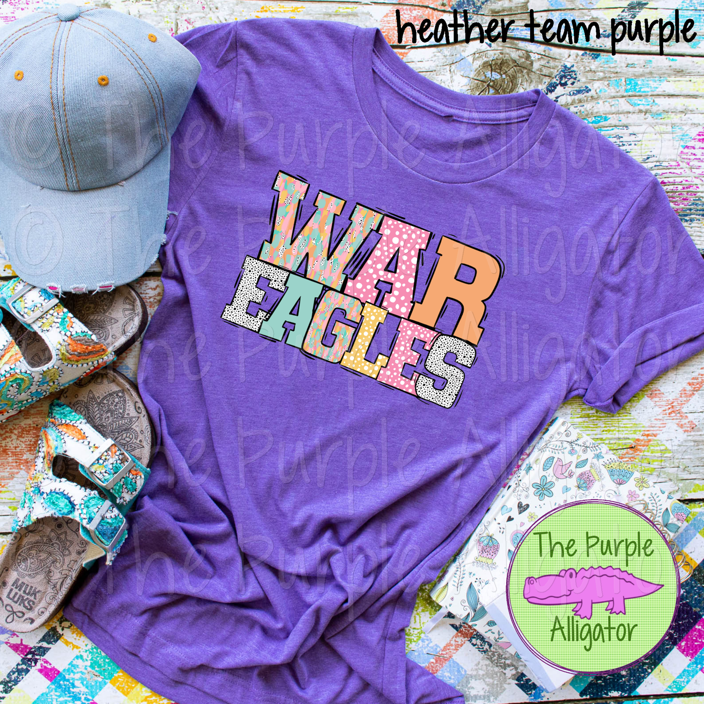 War Eagles Pastel Varsity Stroke Mascot School Spirit Shirt Colorful Block Letter Game Day Apparel Pep Rally Outfit 0824 BB