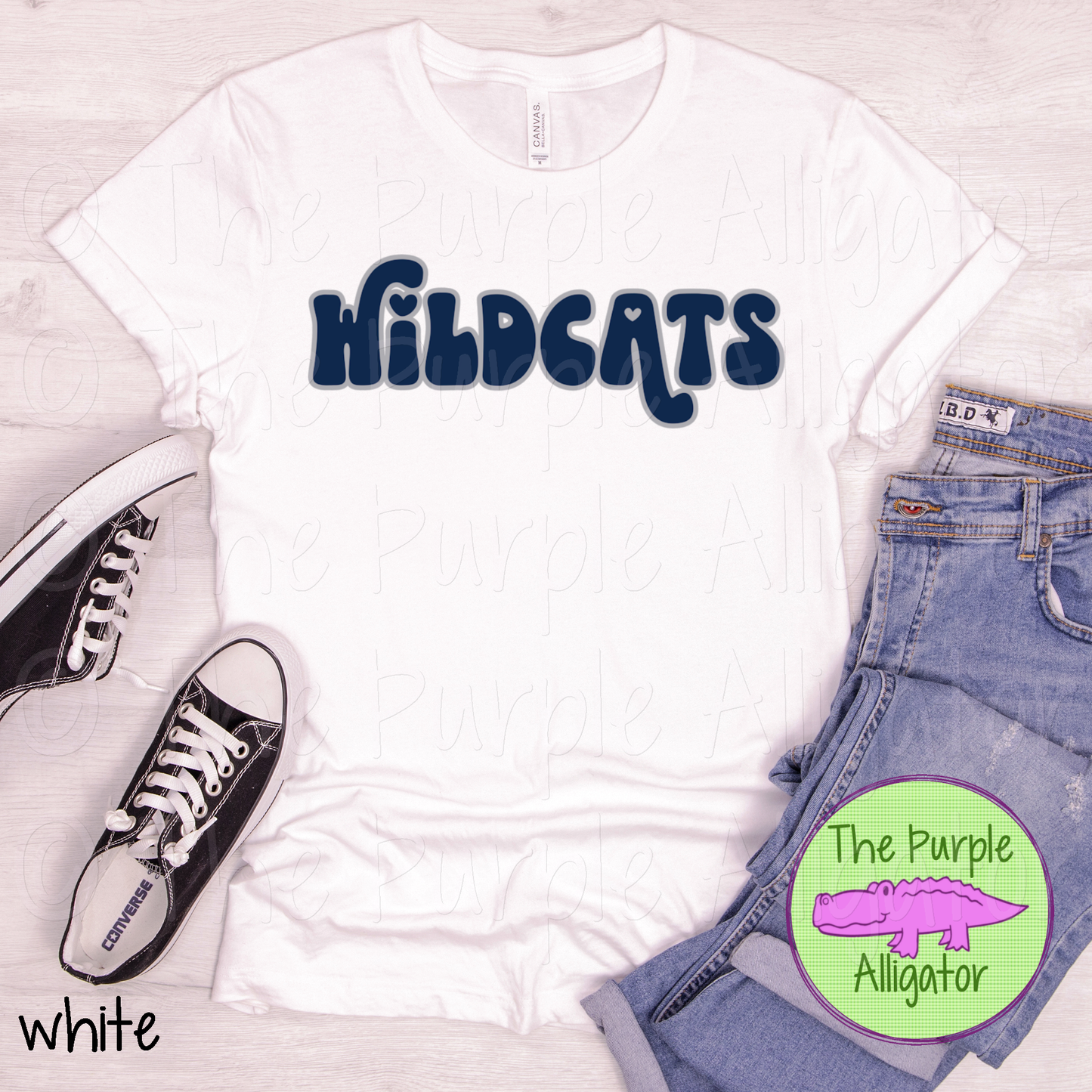Wildcats Retro Swash Mascot School Spirit - CHOOSE YOUR DESIGN COLORS (d2f TPA)