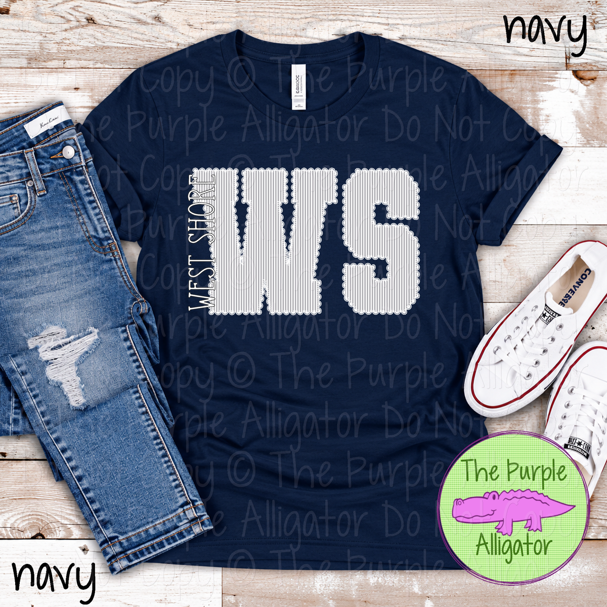WS West Shore Seersucker & Lace – Custom School Initial Spirit Wear with Lace Detail 1026 TPA