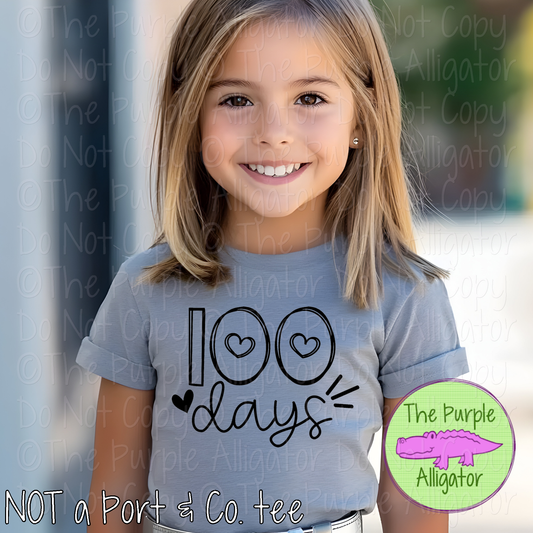 100 Days Heart Shirt – 100th Day of School Tee – Whimsical Heart Design  0220 CTD