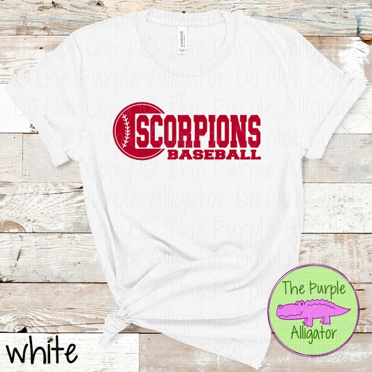 Scorpions Baseball 12 Classic Varsity Baseball Spirit Wear Tee | Single Custom Color 0126 TPA