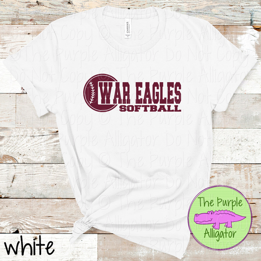 War Eagles Softball 12 Classic Varsity Softball Spirit Wear Tee | Single Custom Color 0226 TPA