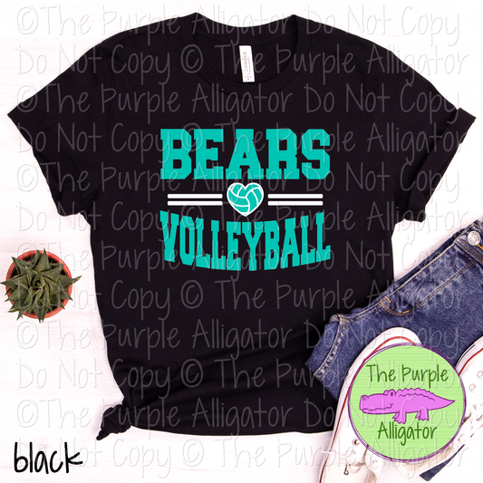 Bears Volleyball Heart SC20 Mascot School Spirit Wear Team Swag - CHOOSE YOUR DESIGN COLORS - 0625 (d2f TPA)