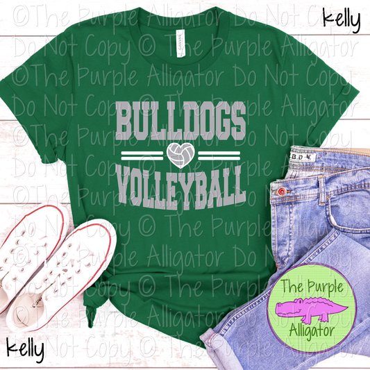 Bulldogs Volleyball Heart SC20 Mascot School Spirit Wear Team Swag - CHOOSE YOUR DESIGN COLORS - 0625 (d2f TPA)
