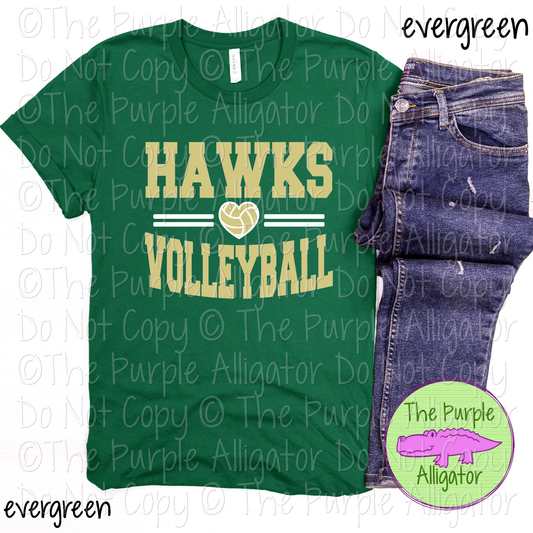 Hawks Volleyball Heart SC20 Mascot School Spirit Wear Team Swag - CHOOSE YOUR DESIGN COLORS - 0625 (d2f TPA)