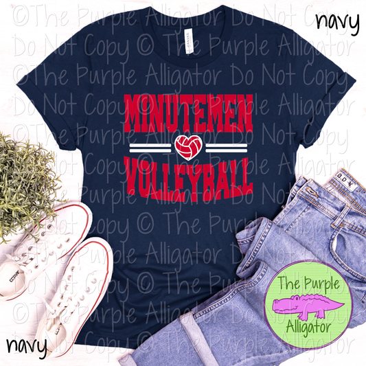Minutemen Volleyball Heart SC20 Mascot School Spirit Wear Team Swag - CHOOSE YOUR DESIGN COLORS - 0625 (d2f TPA)