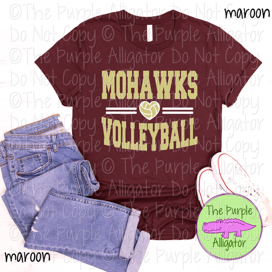 Mohawks Volleyball Heart SC20 Mascot School Spirit Wear Team Swag - CHOOSE YOUR DESIGN COLORS - 0625 (d2f TPA)
