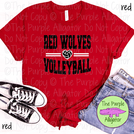 Red Wolves Volleyball Heart SC20 Mascot School Spirit Wear Team Swag - CHOOSE YOUR DESIGN COLORS - 0625 (d2f TPA)