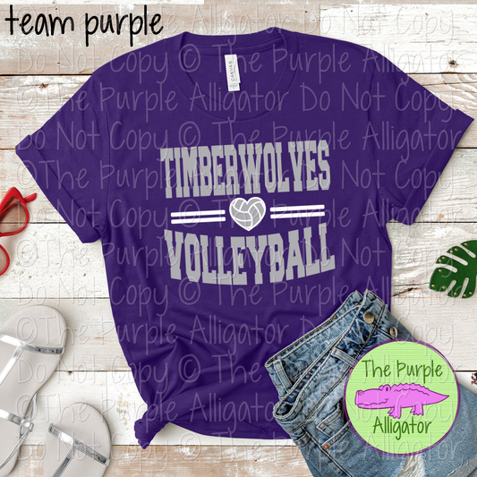 Timberwolves Volleyball Heart SC20 Mascot School Spirit Wear Team Swag - CHOOSE YOUR DESIGN COLORS - 0625 (d2f TPA)