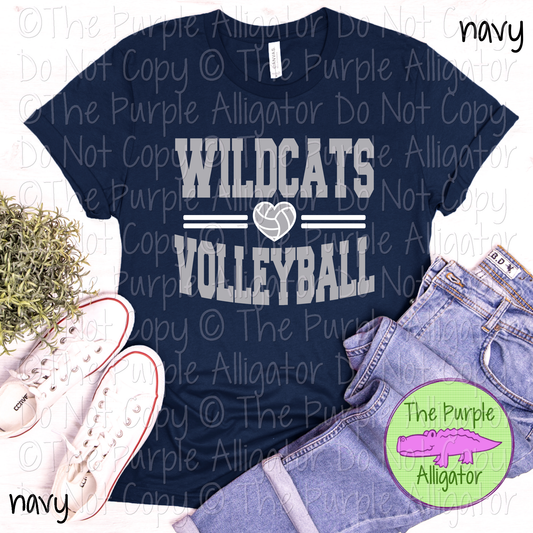 Wildcats Volleyball Heart SC20 Mascot School Spirit Wear Team Swag - CHOOSE YOUR DESIGN COLORS - 0625 (d2f TPA)