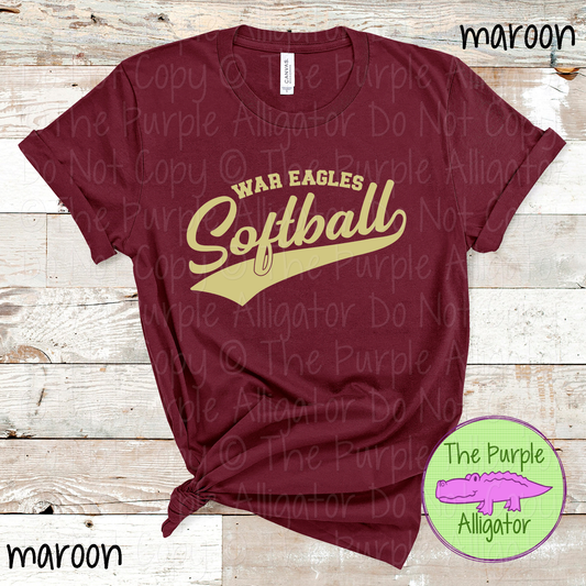 War Eagles Softball 21 Classic Script Softball Spirit Wear Tee | Custom Single Color Print 0126 TPA