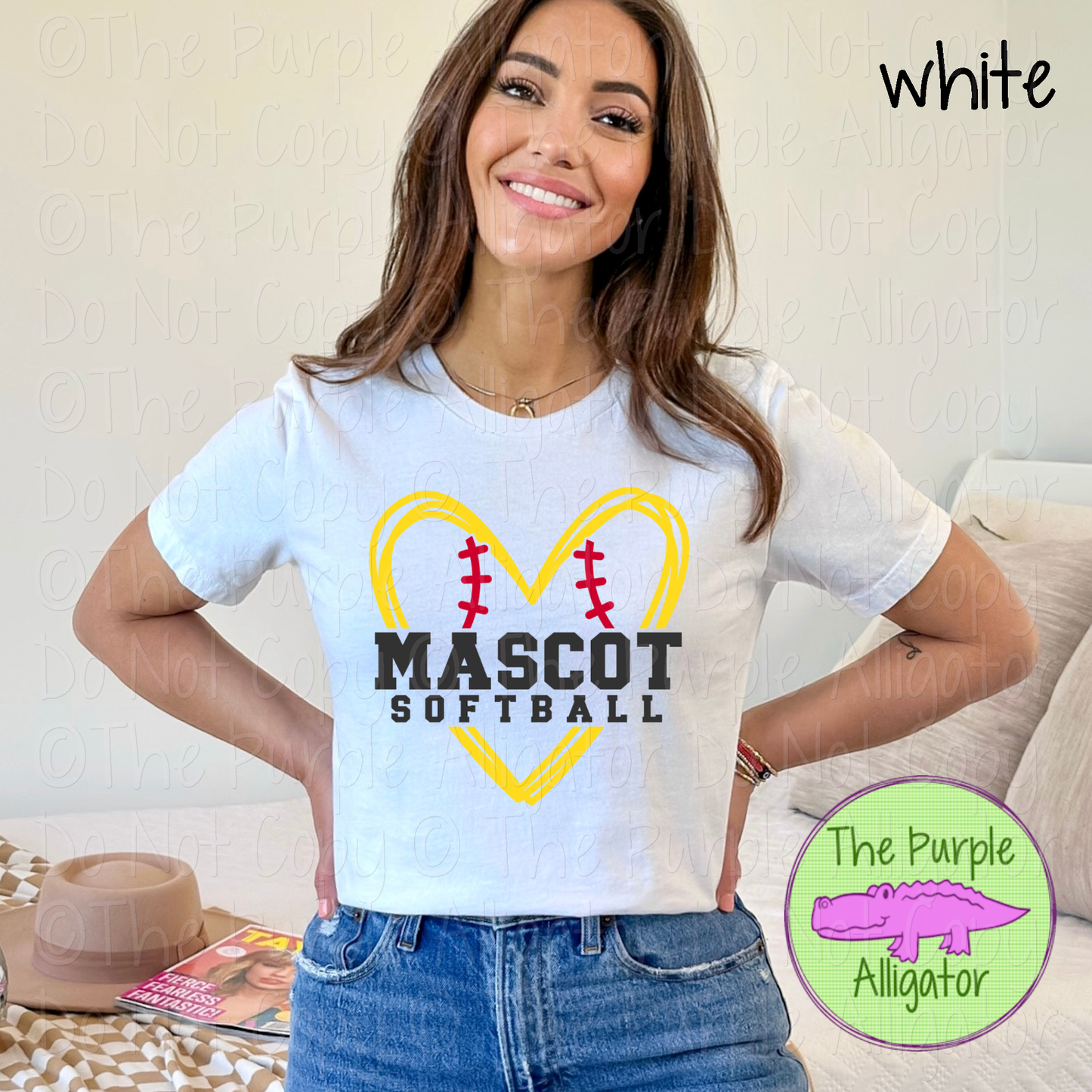 YOUR MASCOT Softball 26 Yellow Heart Stitch Mascot Softball Shirt 0724 TPA