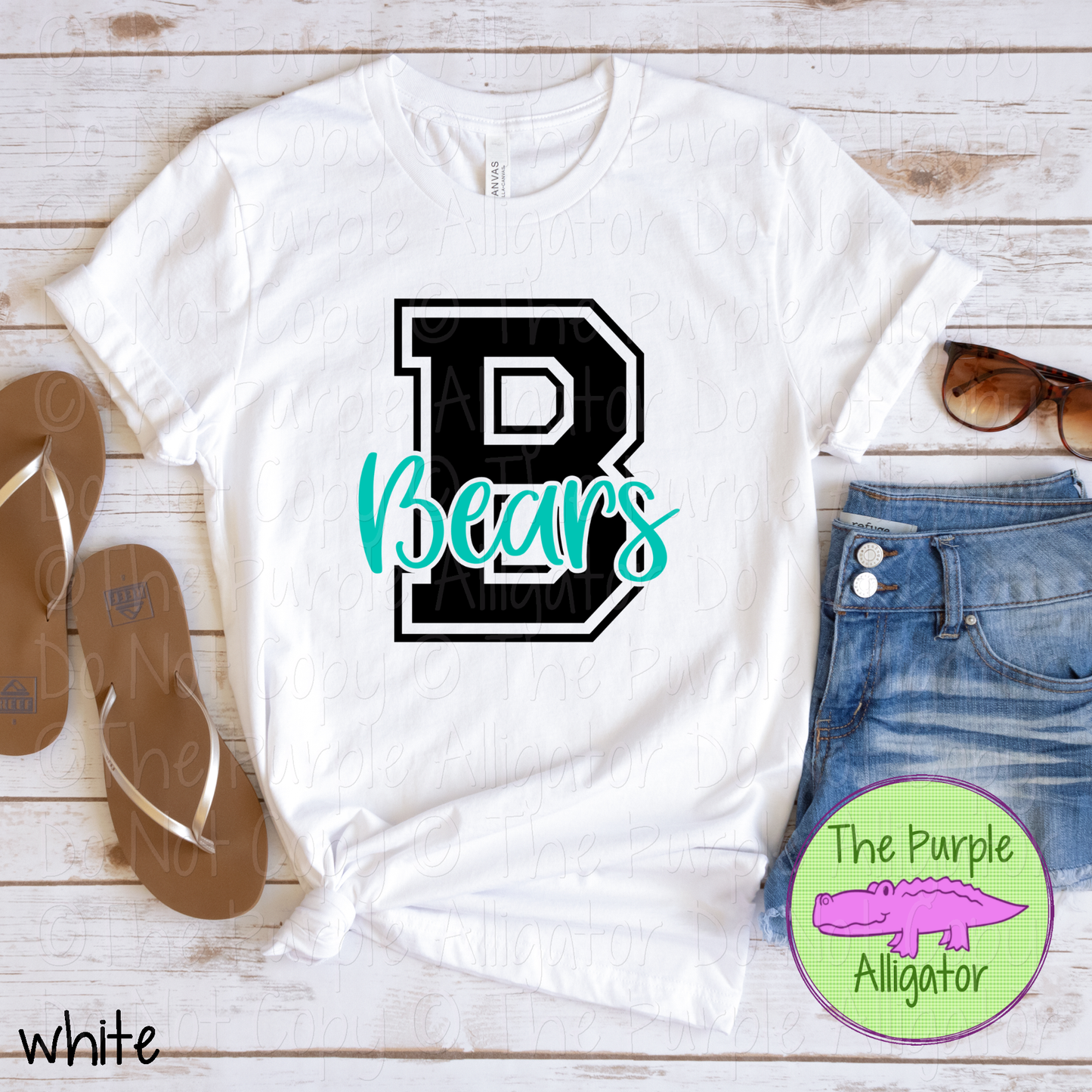 B Bayside Bears 2 Color Initial Spirit Wear | Varsity Letter School Mascot Shirt 0124 TPA