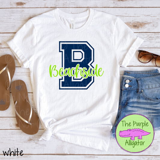 B Beachside 2 Color Initial Spirit Wear | Varsity Letter School Pride Shirt 0124 TPA