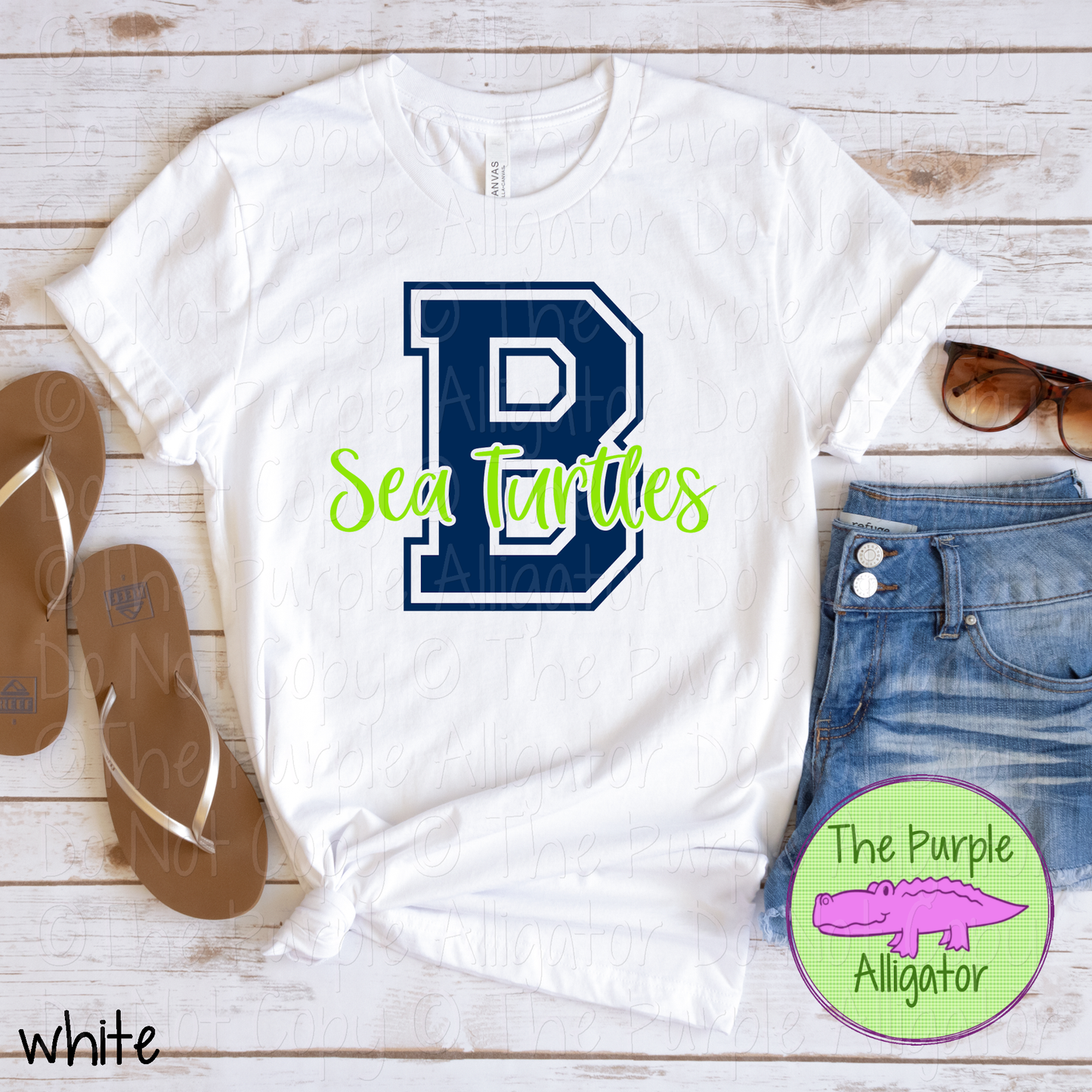 B Beachside Sea Turtles 2 Color Initial Spirit Wear | Varsity Letter School Pride Shirt 0124 TPA