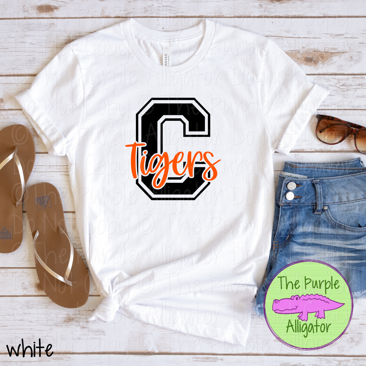C Cocoa Tigers 2 Color Initial Spirit Wear | Varsity Letter School Mascot Shirt 0124 TPA