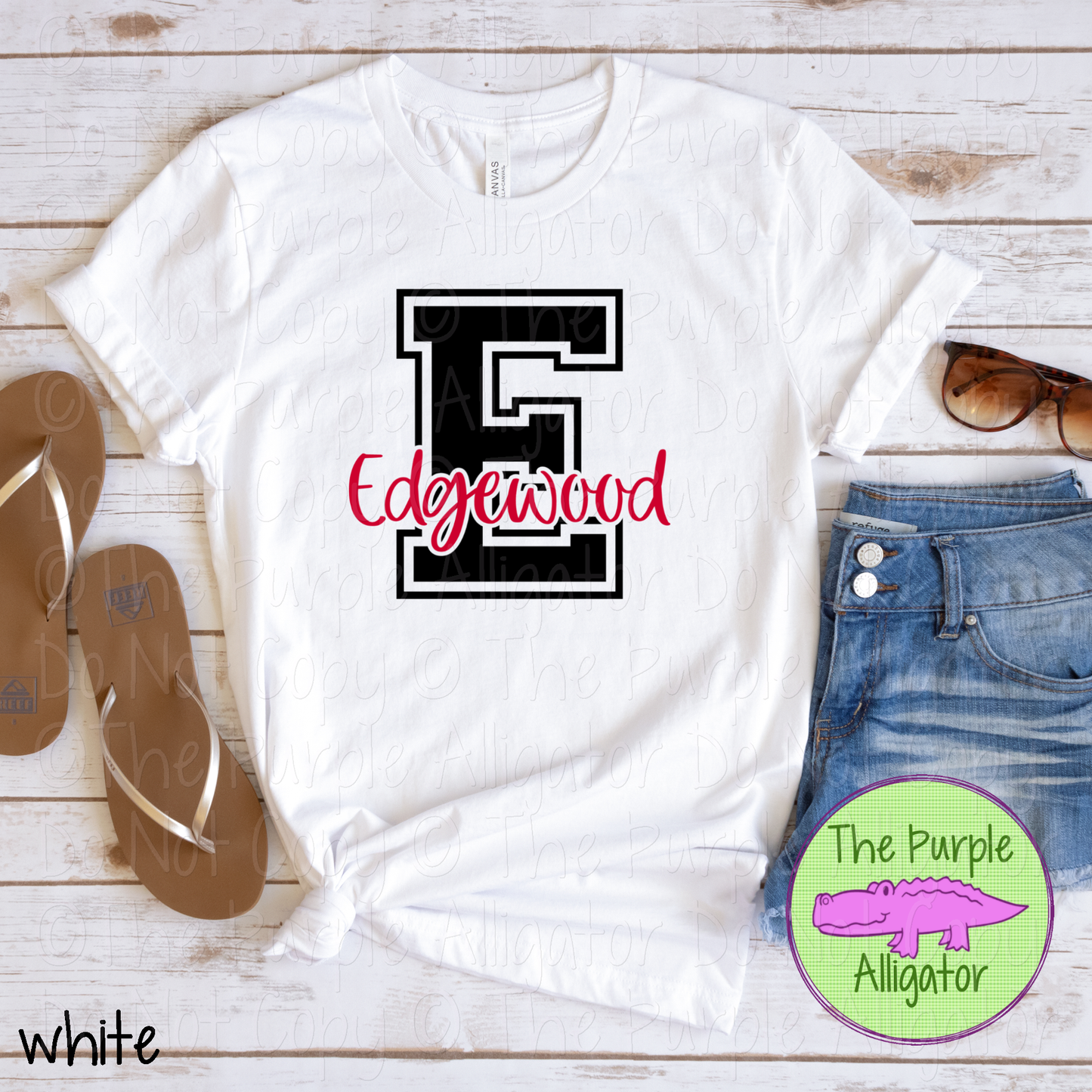 E Edgewood 2 Color Initial Spirit Wear | Varsity Letter School Pride Shirt 0124 TPA