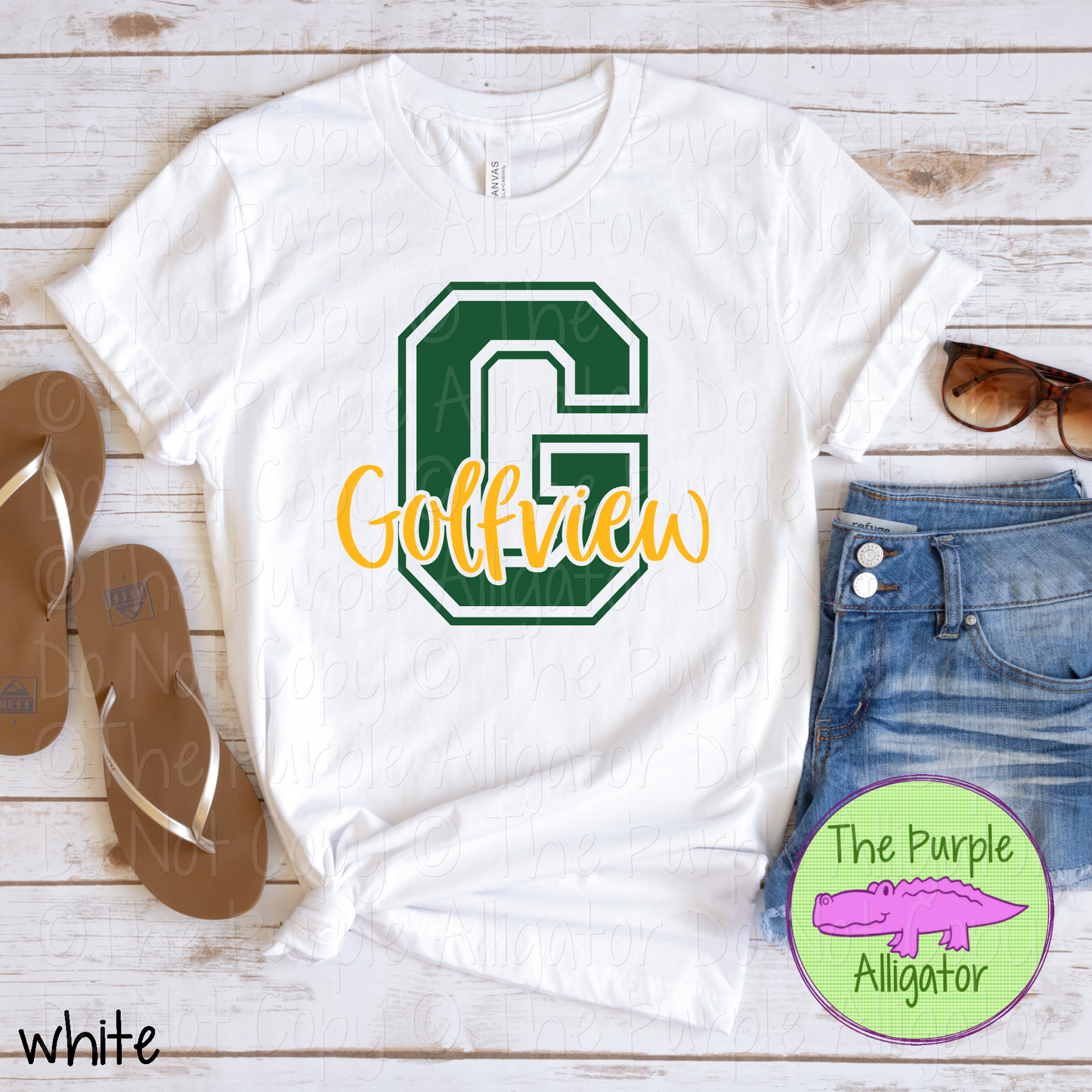 G Golfview 2 Color Initial Spirit Wear | Varsity Letter School Pride Shirt 0124 TPA