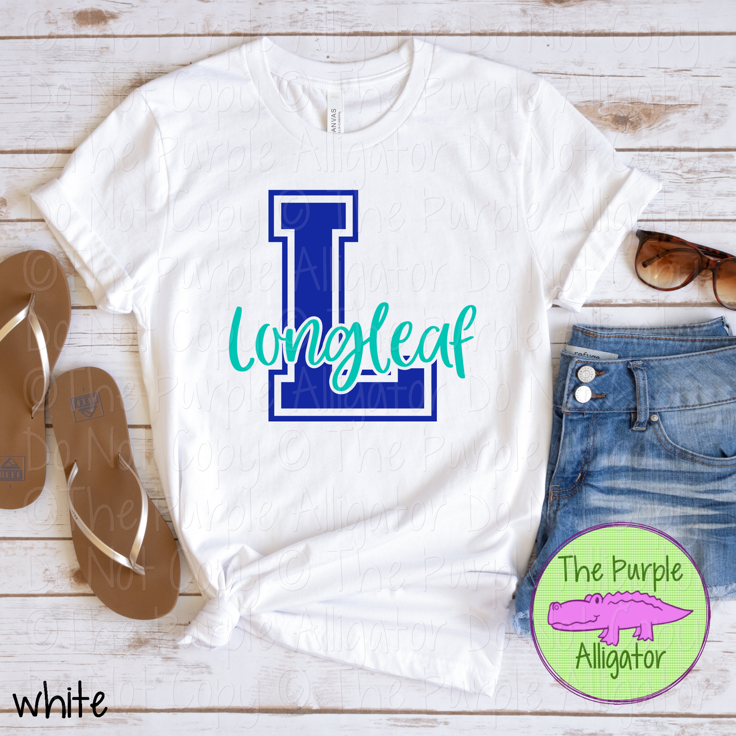 L Longleaf 2 Color Initial Spirit Wear | Varsity Letter School Pride Shirt 0124 TPA