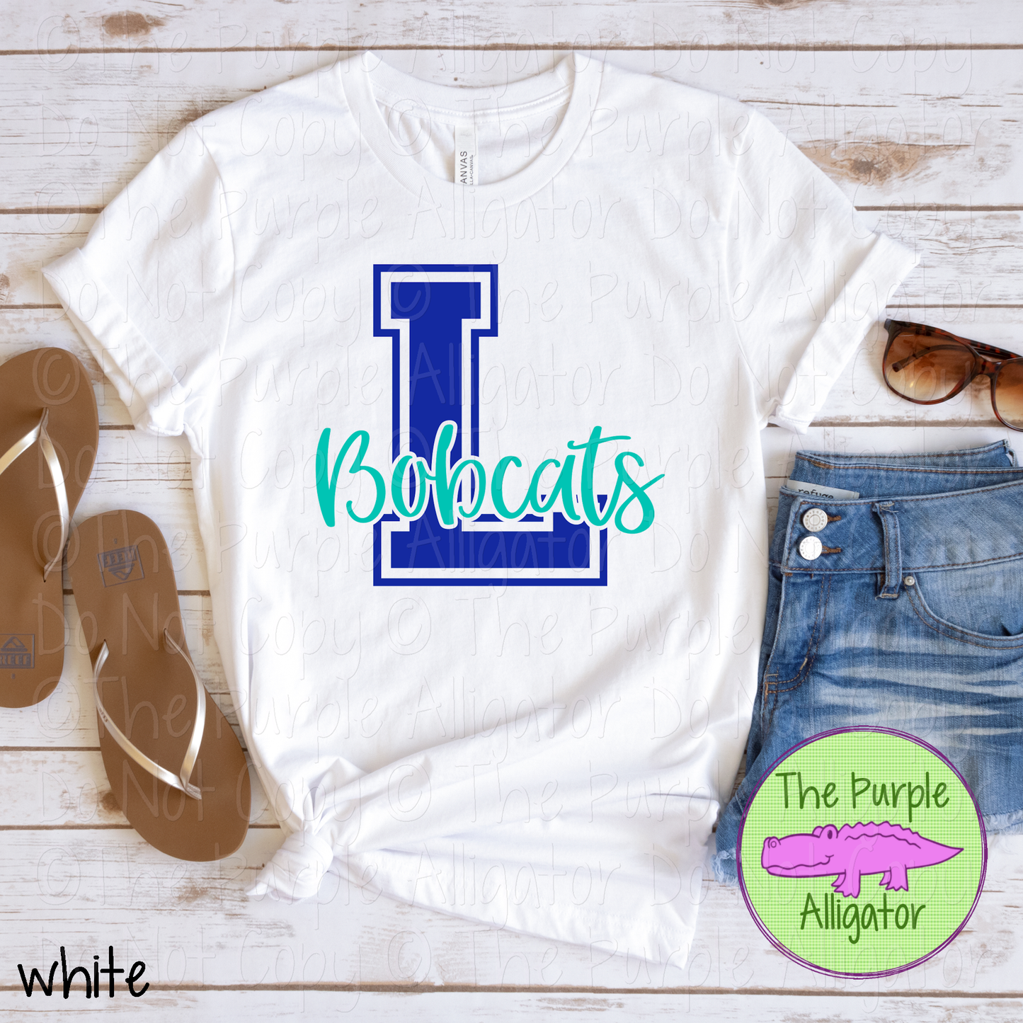 L Longleaf Bobcats 2 Color Initial Spirit Wear | Varsity Letter School Pride Shirt 0124 TPA