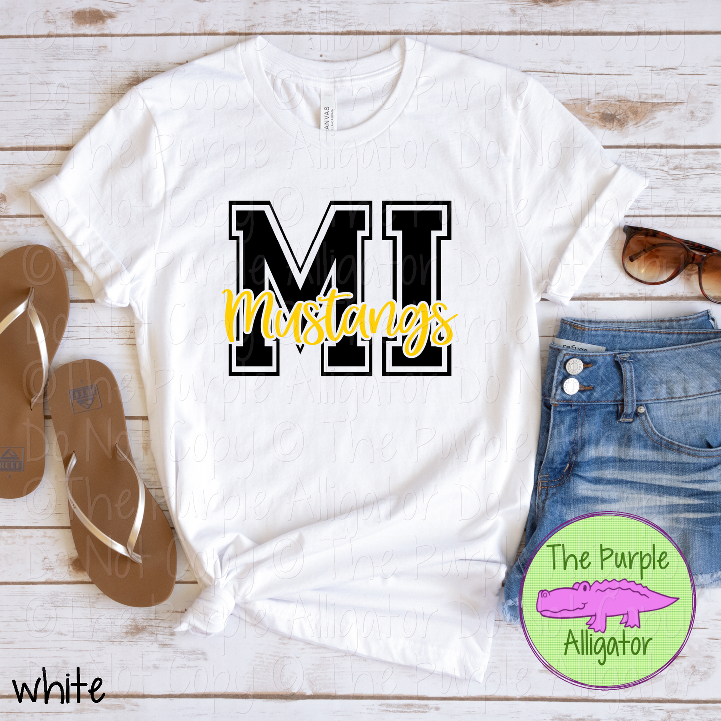 MI Merritt Island Mustangs 2 Color Initial Spirit Wear | Varsity Letter School Mascot Shirt 0124 TPA