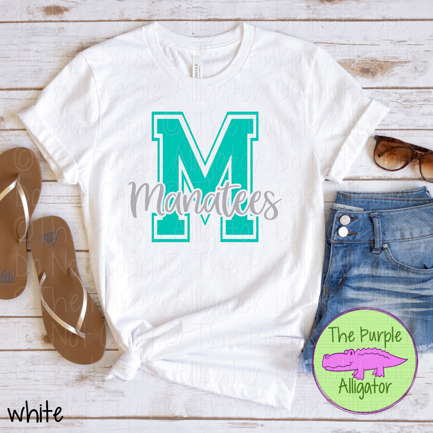 M Manatee Manatees 2 Color Initial Spirit Wear | Varsity Letter School Pride Shirt 0124 TPA