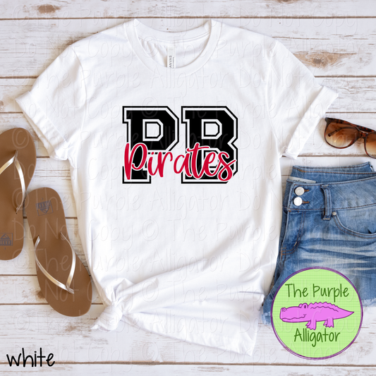 PB Palm Bay Pirates 2 Color Initial Spirit Wear | Varsity Letter School Pride Shirt 0124 TPA