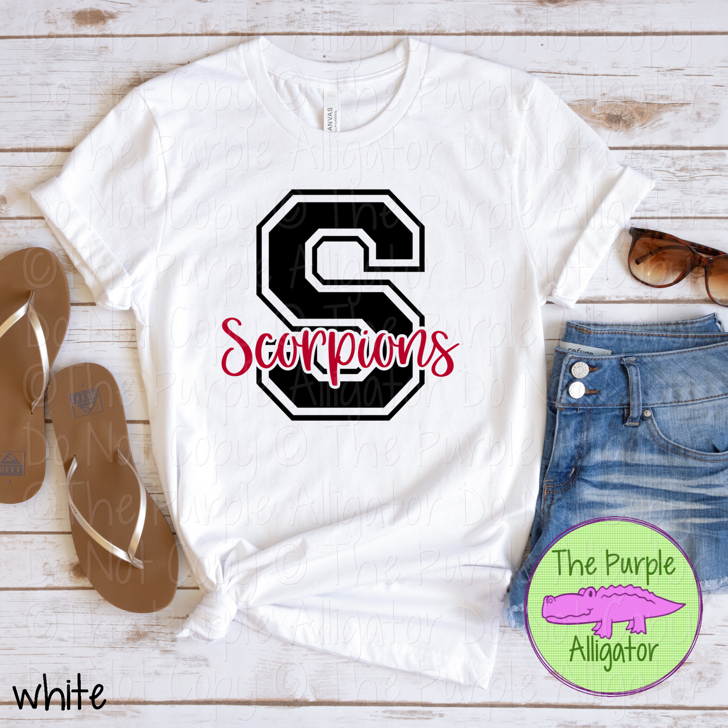 S Satellite Scorpions 2 Color Initial Spirit Wear | Varsity Letter School Mascot Shirt 0124 TPA