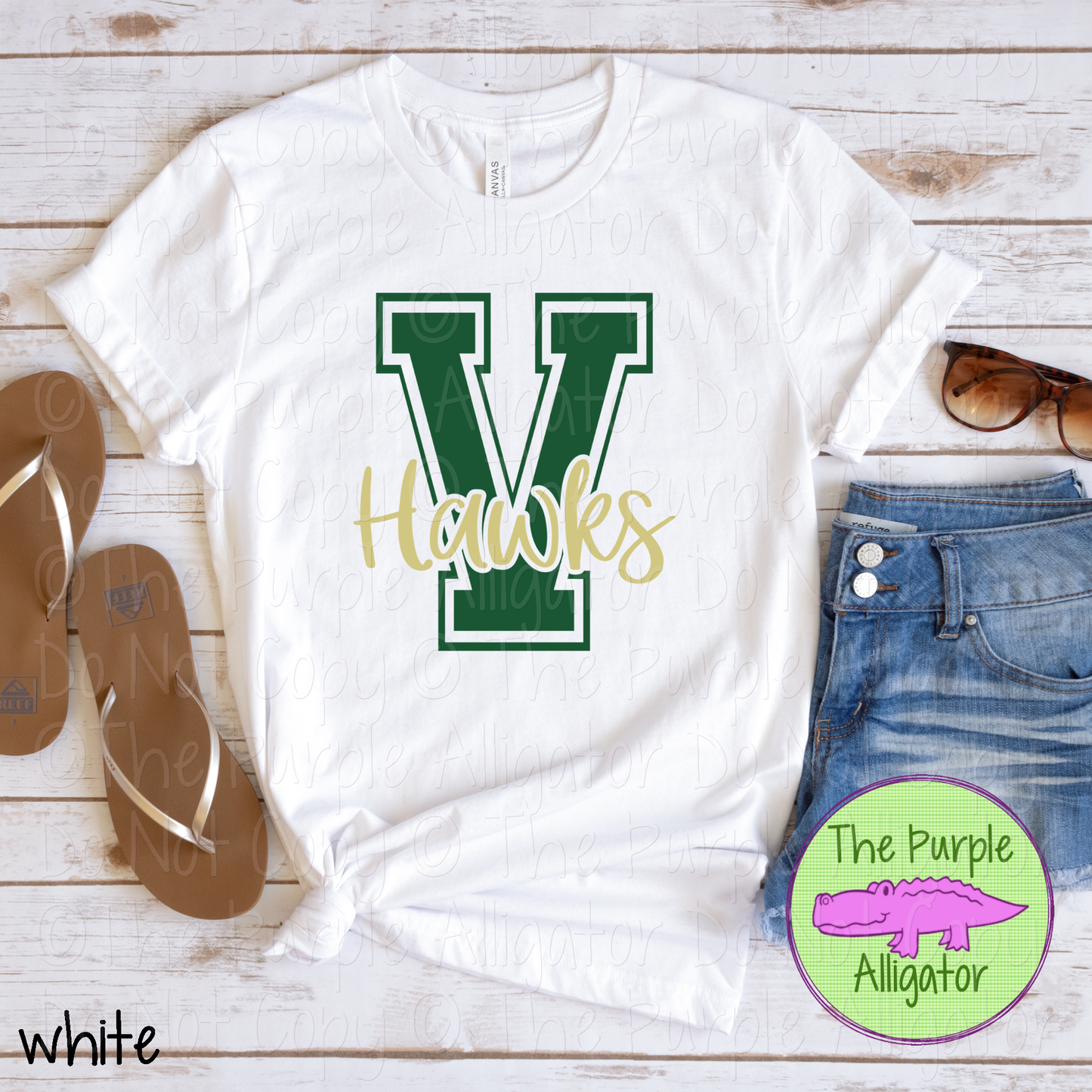 V Viera Hawks 2 Color Initial Spirit Wear | Varsity Letter School Pride Shirt 0124 TPA