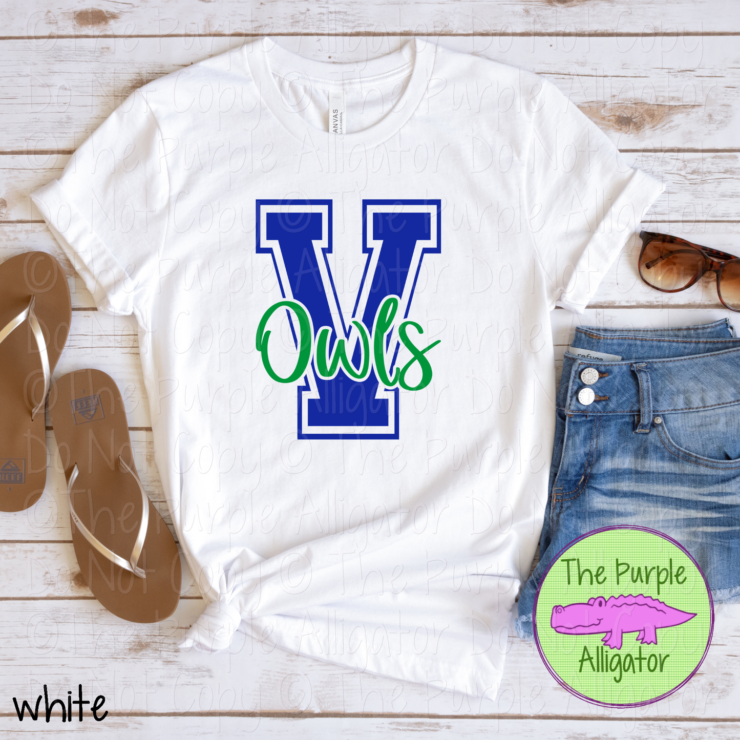 V Viera Owls 2 Color Initial Spirit Wear | Varsity Letter School Pride Shirt 0124 TPA