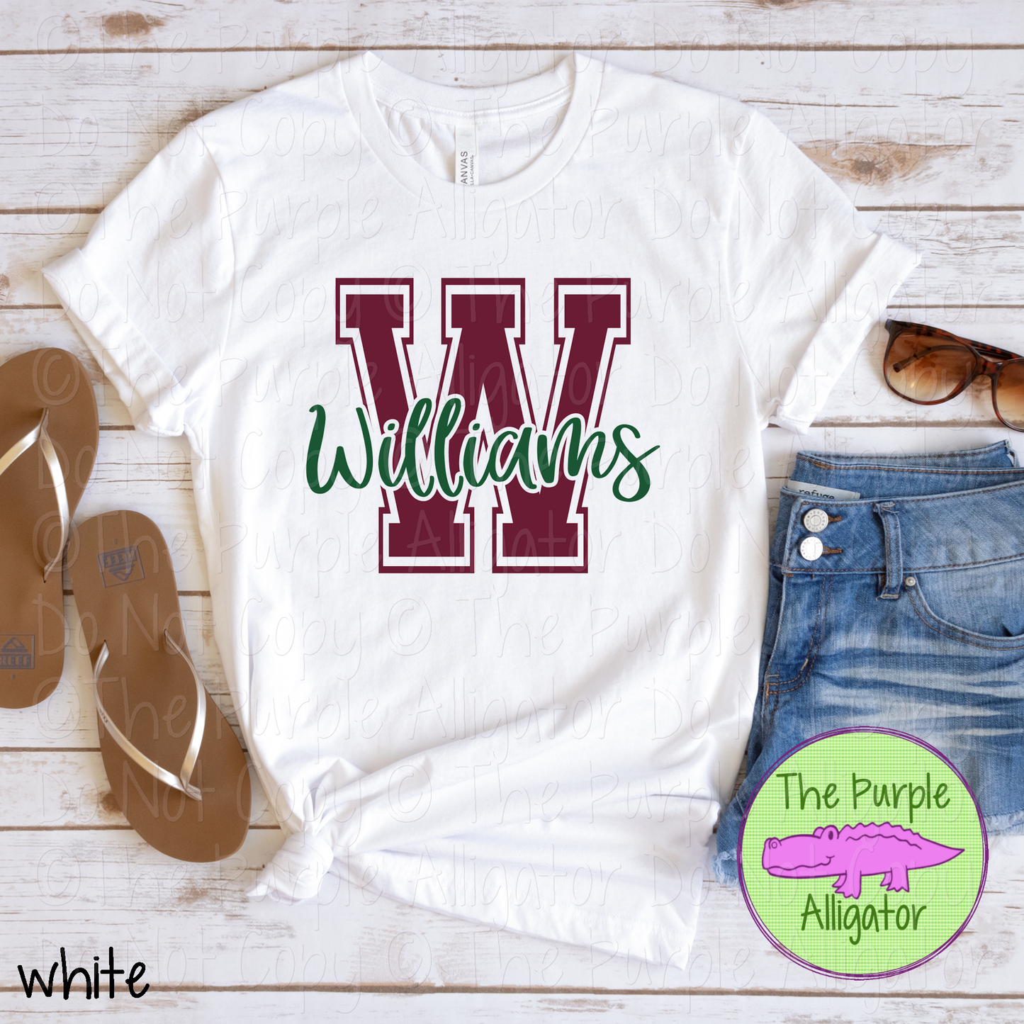 W Williams 2 Color Initial Spirit Wear | Varsity Letter School Pride Shirt 0124 TPA
