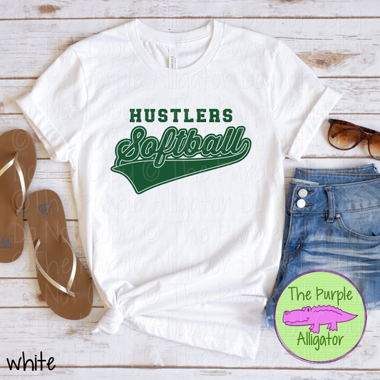 Hustlers Softball 38 | Retro Script Softball Spirit Wear | Game Day Fan Tee 0126 TPA