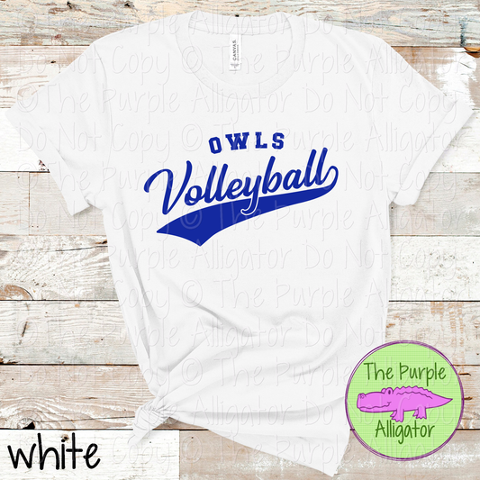 Owls Volleyball Swash SC40 School Mascot Spirit Wear Design | Custom Team Apparel - CHOOSE YOUR DESIGN COLOR - 0725 (d2f TPA)