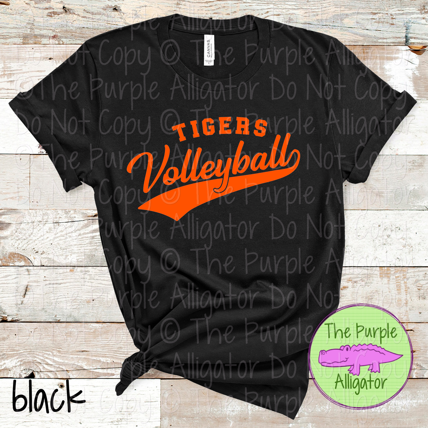 Tigers Volleyball Swash SC40 School Mascot Spirit Wear Design | Custom Team Apparel - CHOOSE YOUR DESIGN COLOR - 0725 (d2f TPA)