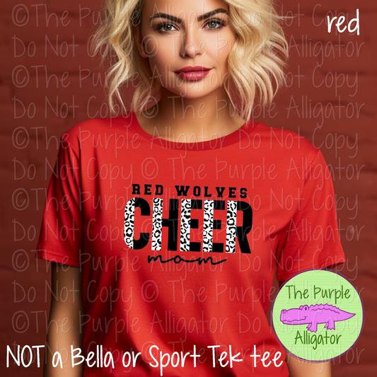 Red Wolves Cheer Mom Leopard Print Bold Spirit Wear - Custom School Colors Fan Apparel 0426 TPA