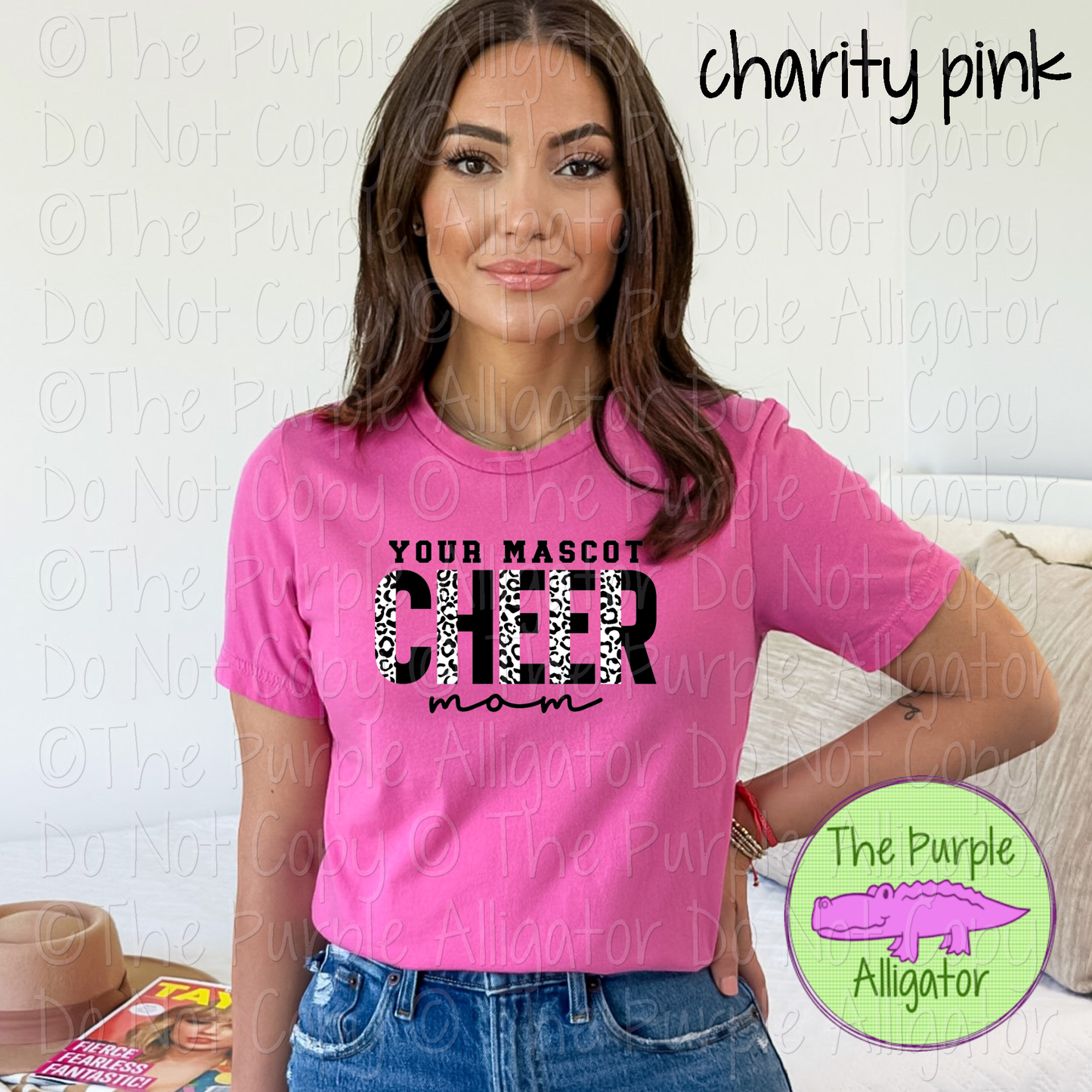 YOUR MASCOT Cheer Mom Leopard Print Bold Spirit Wear - Custom School Colors Fan Apparel 0426 TPA