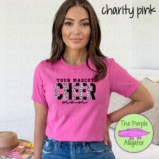 YOUR MASCOT Cheer Mom Leopard Print Bold Spirit Wear - Custom School Colors Fan Apparel 0426 TPA