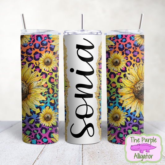 90s Vibe Rainbow Leopard Sunflowers 1 Name Personalized (TWD) 20oz Tumbler