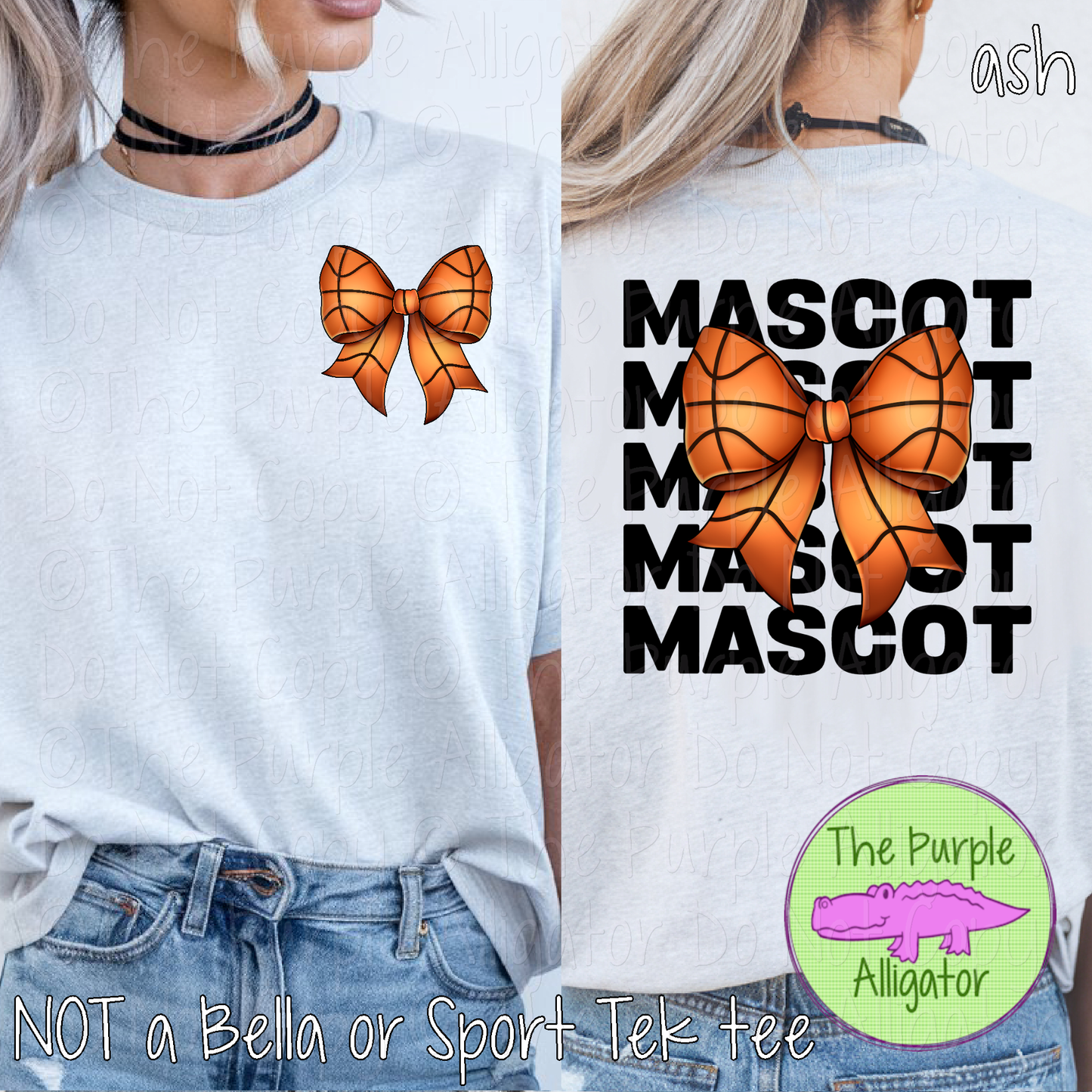 YOUR MASCOT Stack Basketball Bow Front Back Mascot School Spirit Shirt Basketball Mom Game Day Team Apparel 0425 TPA