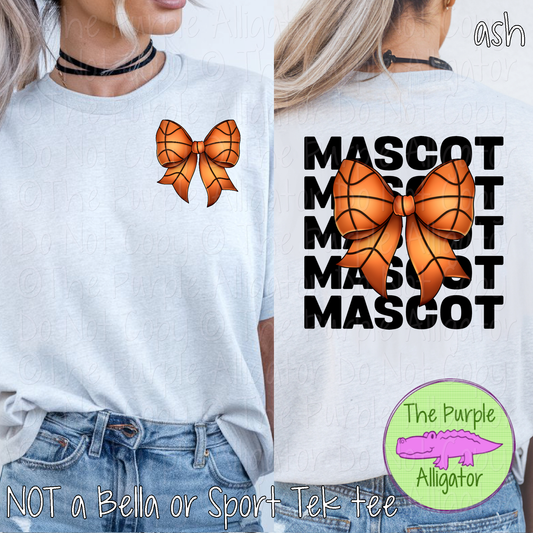 YOUR MASCOT Stack Basketball Bow Front Back Mascot School Spirit Shirt Basketball Mom Game Day Team Apparel 0425 TPA