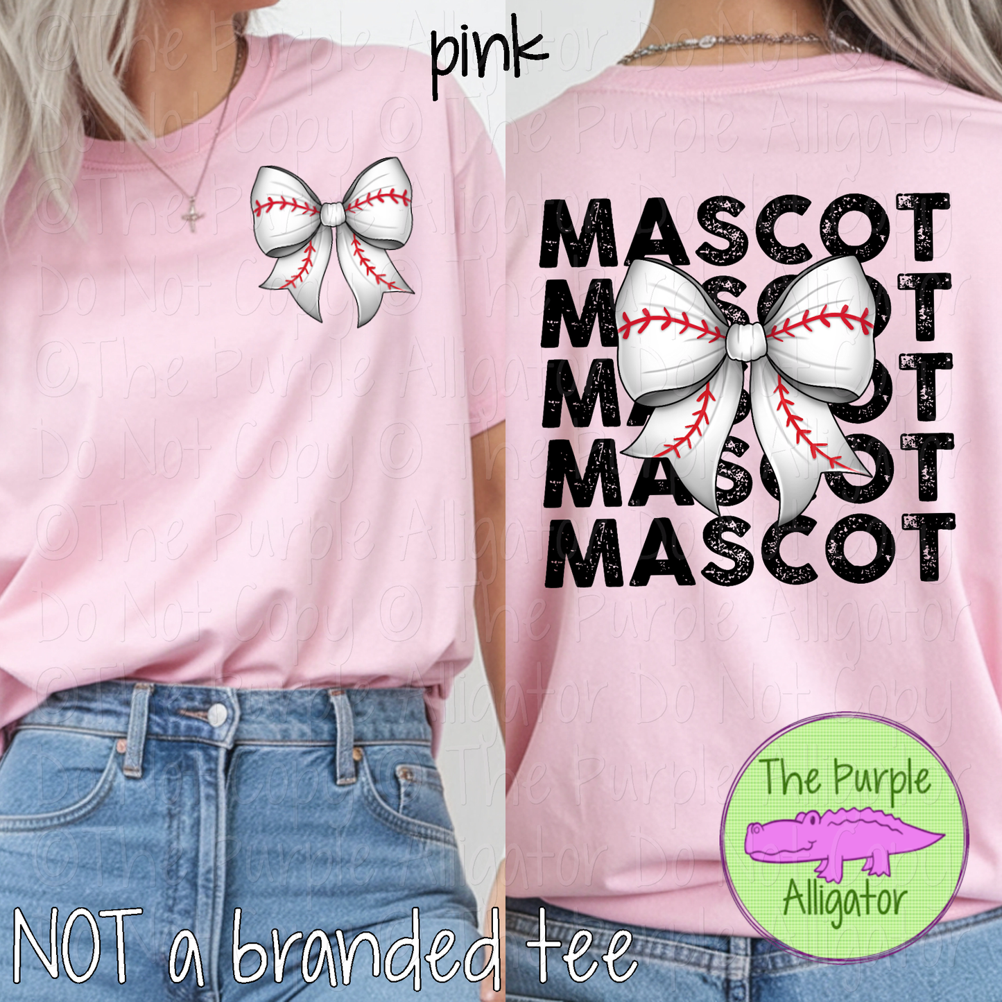 YOUR MASCOT Stack Baseball Bow Front Back Mascot School Spirit Shirt Baseball Mom Game Day Team Apparel 0525 TPA